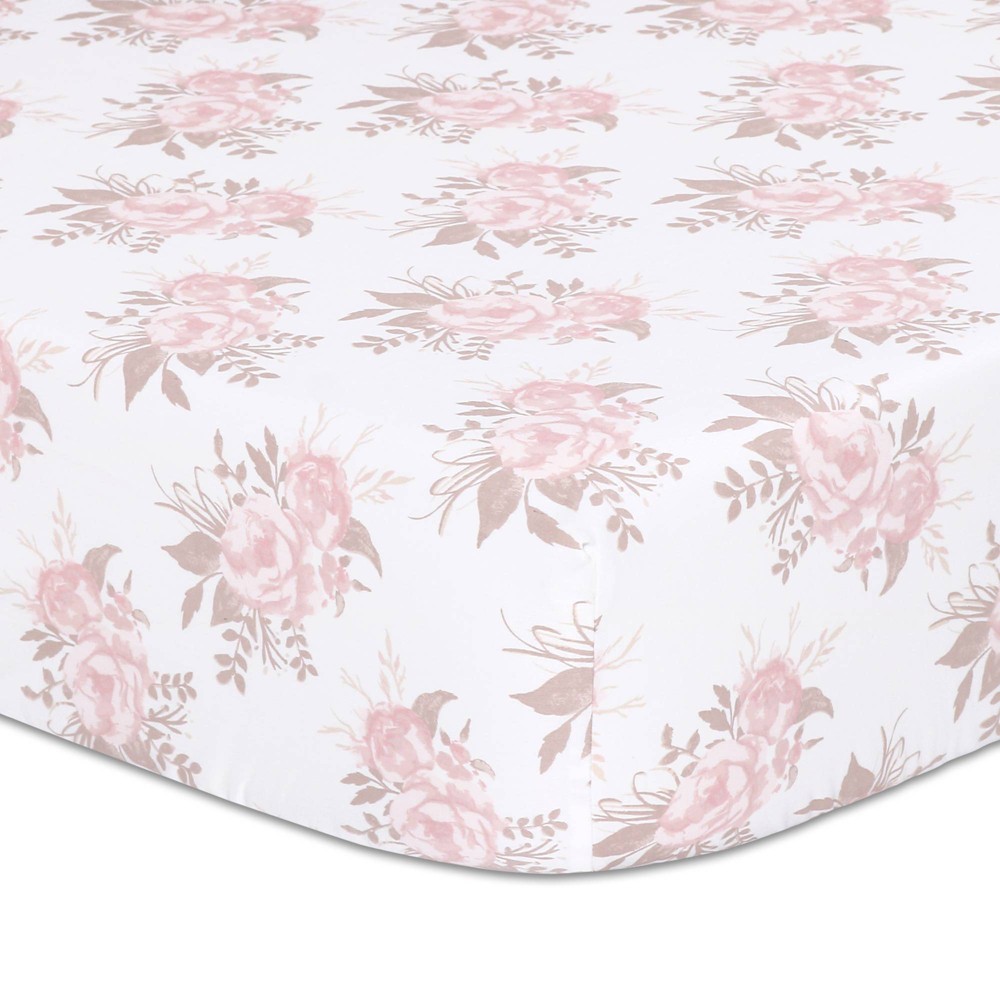 Photos - Bed Linen The Peanutshell Fitted Crib Sheet for Baby Girls' - Grace Pink Floral