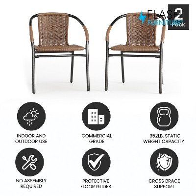 Medium Brown Rattan Indoor-Outdoor Stackable Dining Chair Pair