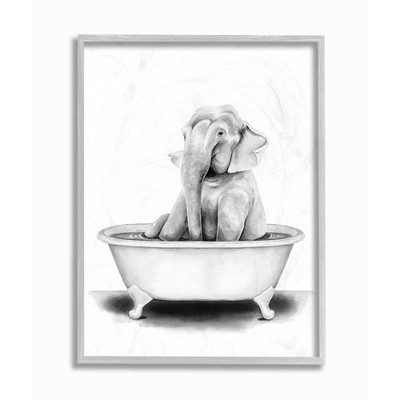 Stupell Industries Elephant In A Tub Funny Animal Bathroom Drawing