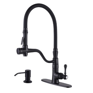 WOWOW Single-Handle Pull Down Kitchen Faucet with Soap Dispenser in Matte Black - 1 of 4