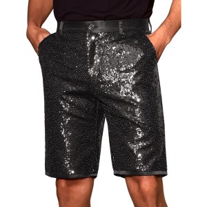 INSPIRE CHIC Men's Straight Leg Club Rave Party Metallic Sparkly Sequin Shorts - 1 of 4