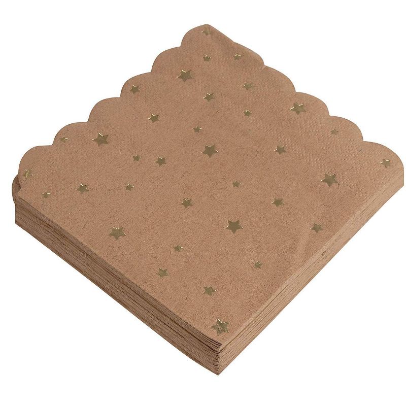 Juvale 50-Pack Scalloped Gold Stars Disposable Kraft Paper Napkins Party Supplies, 3 of 8