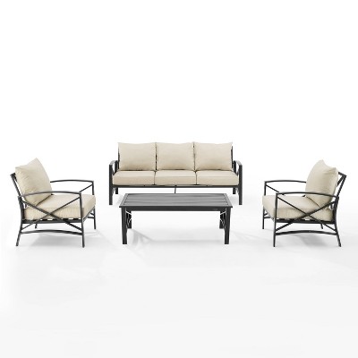 Oatmeal and Bronze 4-Piece Outdoor Sofa Set with Cushions