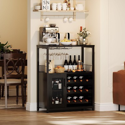 TackView Wine Bar Rack Cabinet with Adjustable Shelves Mesh Door, 36 ...