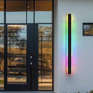 1-Light 37 in. Black Modern RGB LED Outdoor Wall Lantern Sconce, Waterproof Porch Light for Garden - 1 of 4