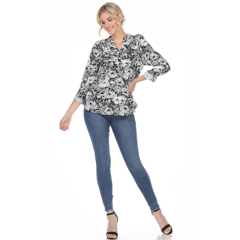 Women's Pleated Casual Floral Blouse - White Mark, 4 of 6