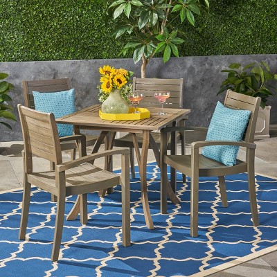 Christopher Knight Home Miro Outdoor Slatted Acacia Wood 5 Piece Dining Set