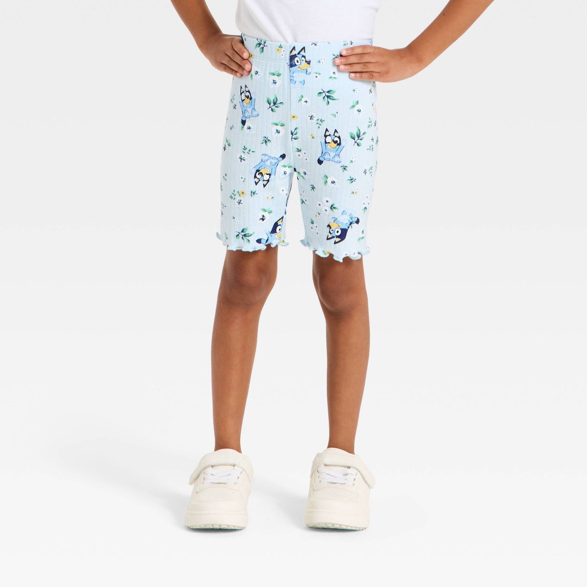 Toddler Girls' 2pc Bluey Pointelle Ribbed T-Shirt & Shorts Set - Blue - thumbnail 4