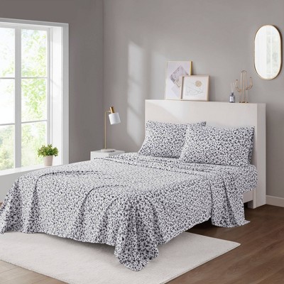 Full Black Floral Printed Microfiber Sheet Set