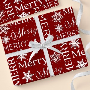 Personalization Mall Merry Snowflake Christmas Wrapping Paper Roll - 1 of 4
