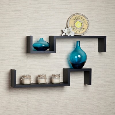 Black Geometric MDF Wall Display Shelves, Set of 2