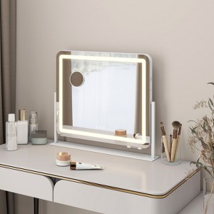 ELECWISH 23.6" x 19.7" Rectangle LED Vanity Mirror with Stand - 3-Color Touch Control, 10X Magnifier, USB Port, Wall Mountable, White - 1 of 4