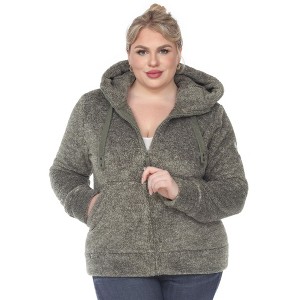 Plus Size Hooded High Pile Fleece Jacket - White Mark - 1 of 4