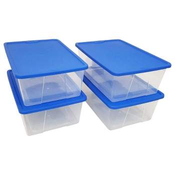 Homz Snaplock 12-Quart Plastic Multipurpose Stackable Storage Container Bins with Blue Snaplock Lid for Home and Office Organization, Clear (4 Pack)