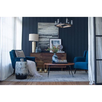 Set of 2 Blue Geometric Abstract Canvas Prints with Black Frames