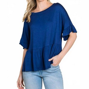 Women's Boat Neck Tiered Ruffle Sleeve Top - Culture Code L - 1 of 4