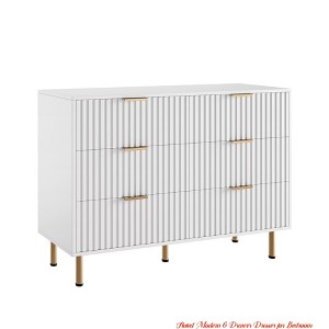56 inch Wide Fluted Dresser w/ 6 Drawers, Wooden Chest with Metal Handles for Bedroom, Living Room - 1 of 4