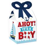 Big Dot of Happiness Ahoy It's a Boy - Square Favor Gift Boxes - Nautical Baby Shower Bow Boxes - Set of 12