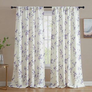 HLC.ME Jasmine Floral Patterned Window Rod Pocket Curtains - Light Blocking Darkening Window Panels, Set of 2 - 1 of 4