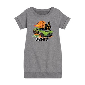 Girls' - Hot Wheels - Halloween Graphic Short Sleeve Fleece Dress - 1 of 4