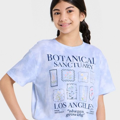 Детские футболки Scavenger Hunt Girls' Scavenger Hunt Botanical Sanctuary Short Sleeve Washed Oversized Graphic T-Shirt - Light Blue M — фото 2