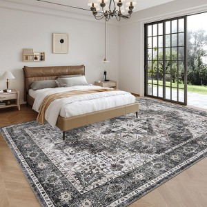 8x10 Rug Vintage Medallion Washable Rug Non Slip Backing Carpet Oriental Distressed Floor Cover Low Pile Ultra-Soft Carpet for Bedroom Living Room - 1 of 4