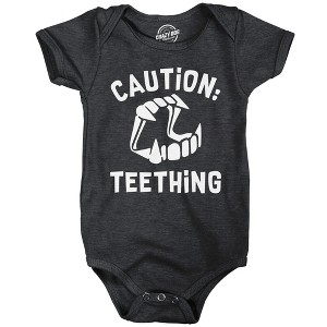 Caution Teething Baby Bodysuit Funny Sarcastic Halloween Vampire Graphic Novelty Jumper For Infants - Crazy Dog Baby Bodysuit For Halloween Season - 1 of 4