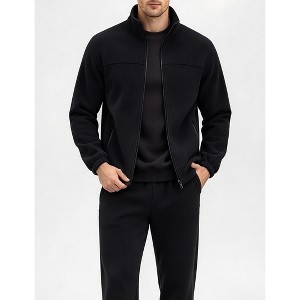 YESFASHION Men Fleece Jacket, Full Zip Stand Collar Coat, Outdoor ...