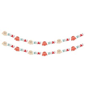 Christmas Hanging Garland Banner - 2 Pack Gingerbread Man and Snowman Bunting Sign for Party Fireplace Mantle Home Holiday Decor - 1 of 1