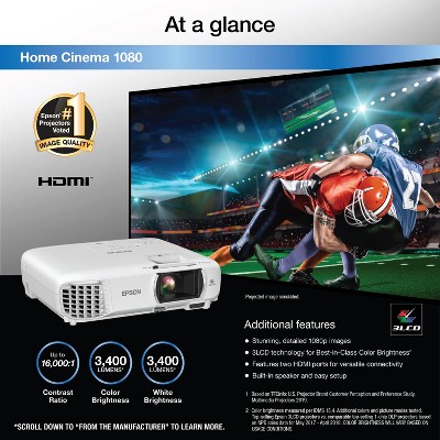 Epson Home Cinema 1080p White 3LCD Projector with Built-in Speaker