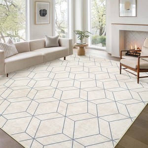 Modern Geometric Rugs for Living Room Bedroom Washable Non Slip Low Pile Area Rug Soft Foldable Accent Rug - 1 of 4