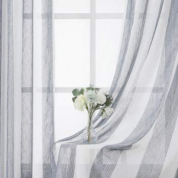 Whizmax Semi Sheer Curtains Room Decorative Vertical Stripe Voile Grommet Faux Linen Textured Window Drapes, 2 Panels