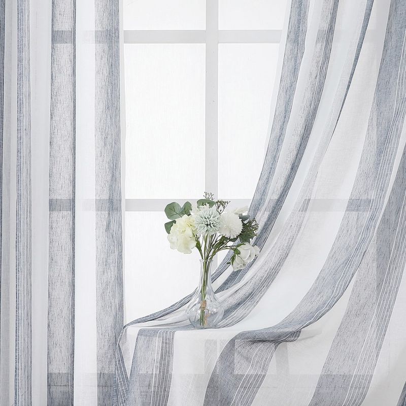 Whizmax Semi Sheer Curtains Room Decorative Vertical Stripe Voile Grommet Faux Linen Textured Window Drapes, 2 Panels, 1 of 8