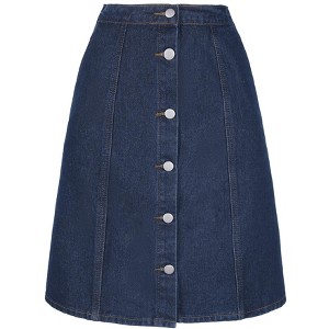 Allegra K Women's Elastic Back Short Button Down Denim Skirts with Pockets - 1 of 4