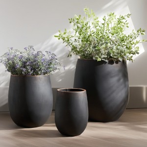 Set of 3 Modern Round Concrete Planters with Drainage Holes for Outdoor and Indoor Use - Wallowa - 1 of 4