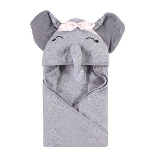 Hudson Baby Infant Girl Cotton Animal Face Hooded Towel, Flower Elephant, One Size - 1 of 2