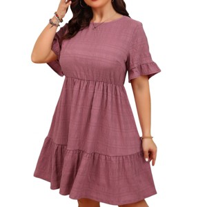 Coolmee Women's Large Size Boho Maxi Dress Crewneck Puff Short Sleeve  Smocked Ruffle Flowy Casual Summer Party Dress : Target