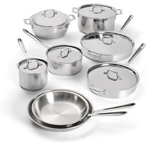 All-Clad D3 3-Ply Stainless Steel Cookware Set 14 Piece Induction Oven Broiler Safe 600F Pots and Pans Silver - 1 of 4