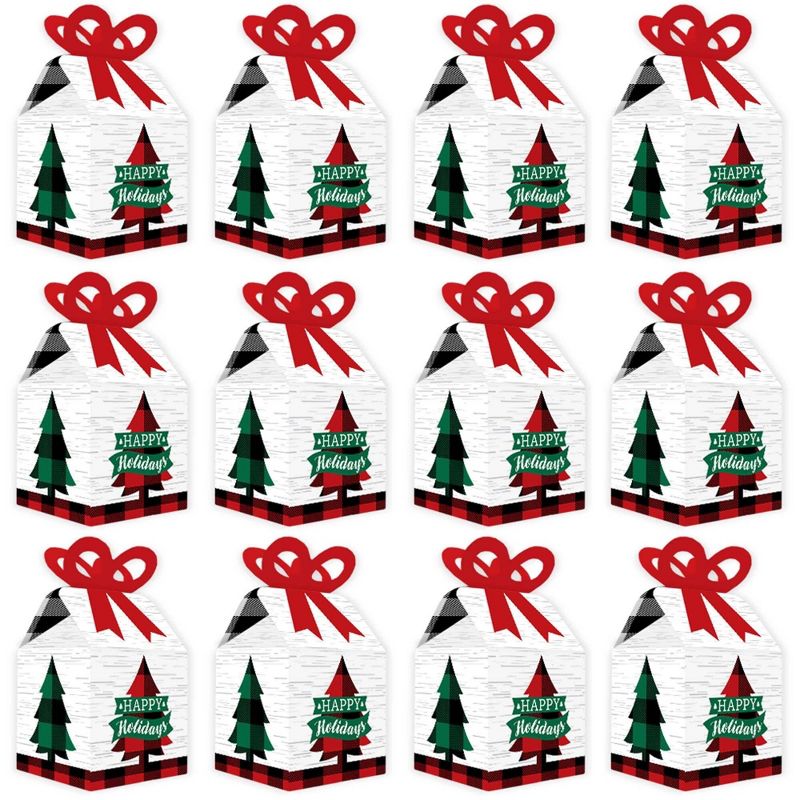 Big Dot of Happiness Holiday Plaid Trees - Square Favor Gift Boxes - Buffalo Plaid Christmas Party Bow Boxes - Set of 12, 5 of 9