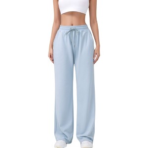 Anna-Kaci Active Women's Wide Leg Lounge Pants with Elastic Waistband and Adjustable Drawstring Closure - 1 of 4