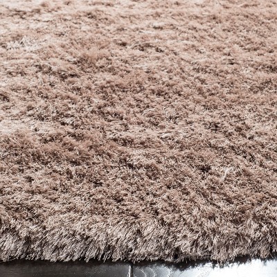 Plush Beige Round Shag Wool Blend 5' Area Rug
