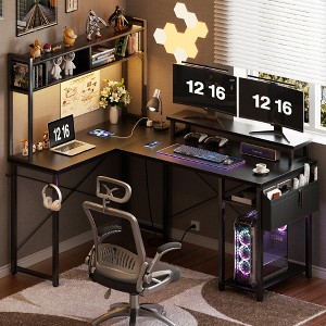 Aheaplus L Shaped Desk with Charging Staion and LED Light, Corner Computer Desk with Hutch and Monitor Stand - 1 of 4