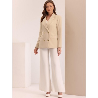 INSPIRE CHIC Women's Casual Fit Notched Lapel Double Breasted Plaid Formal Blazer Large White-Solid — фото 2