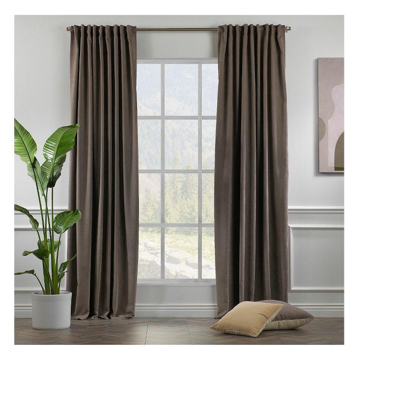 Towels Beyond Extra Long Room Darkening Faux Velvet Curtain Panels Set of 2, Light Brown, 1 of 2