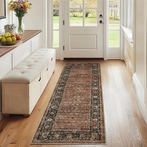 Floral Kitchen Rug – Washable, Non-Slip, Low Pile, Distressed Print Runner for Hallway, Bathroom, Laundry - 1 of 4