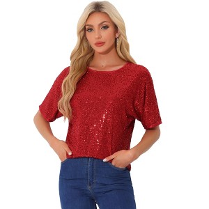 INSPIRE CHIC Women's Regular Fit Round Neck Short Sleeve Party Clubwear Blouses - 1 of 4