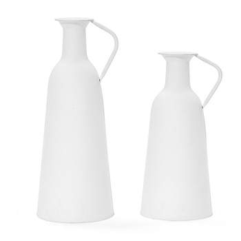 LuxenHome 2-Pc White Iron Metal Pitcher Vase Set