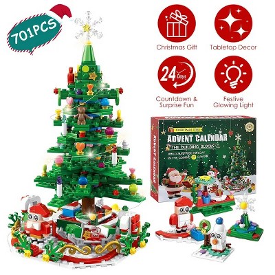 1Pc 2025 Christmas Tree Building Set With LED Light Tabletop Christmas Building Block 24 Days Christmas Countdown Calendar for Boys Girls 3-6