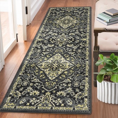 Vintage Medallion Oriental Area Rug Retro Floral Design for Living Room Bedroom, 2' x 6' Gray