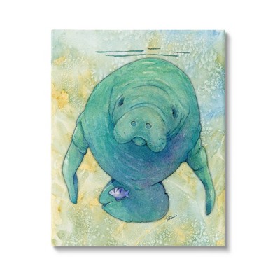 Stupell Industries Green Manatee Underwater Canvas Wall Art